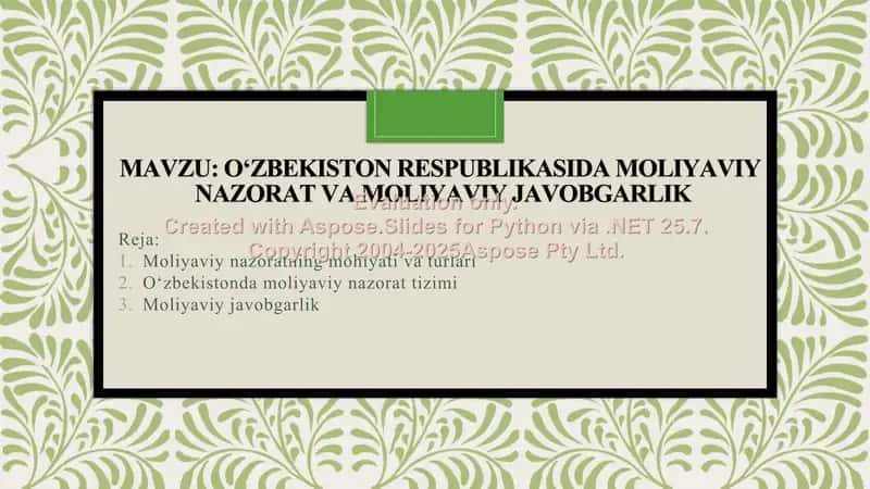Oʻzbekiston respublikasida moliyaviy nazorat va moliyaviy javobgarlik