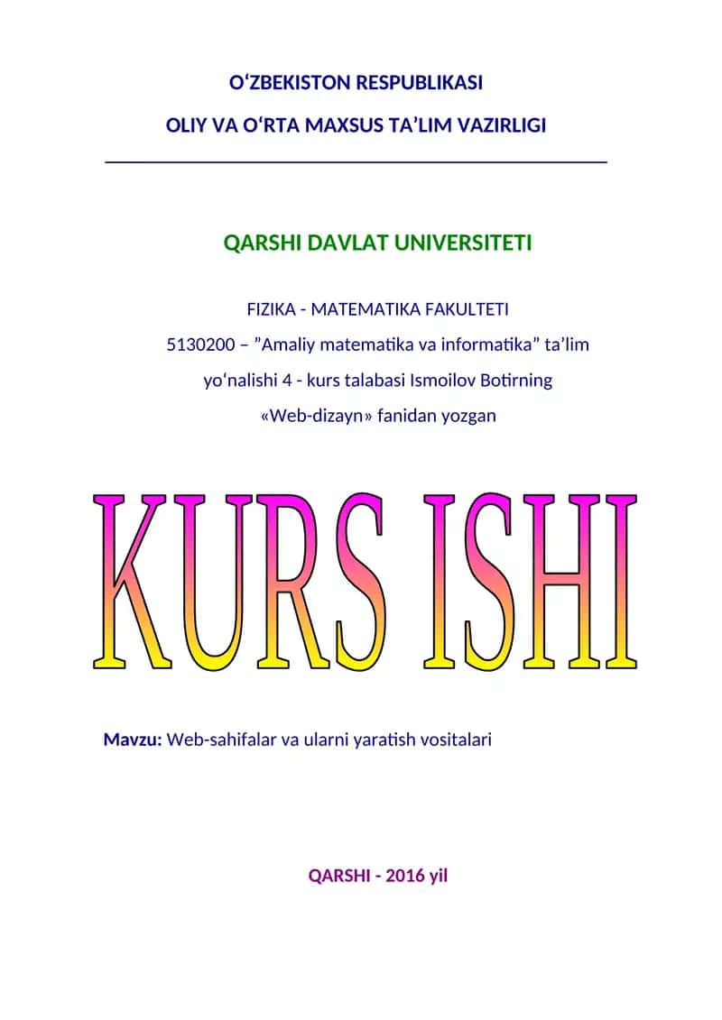 Web-sahifalar va ularni yaratish vositalari