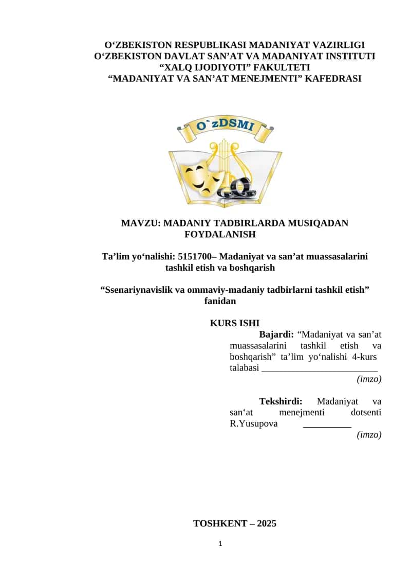 MADANIY TADBIRLARDA MUSIQADAN FOYDALANISH