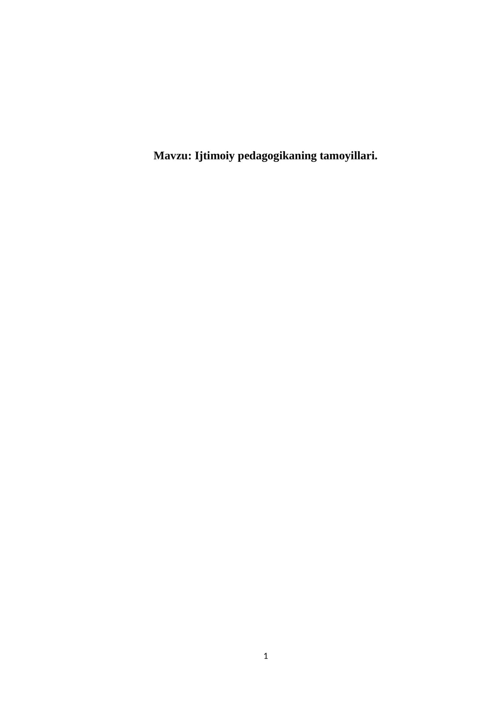 Ijtimoiy pedagogikaning tamoyillari