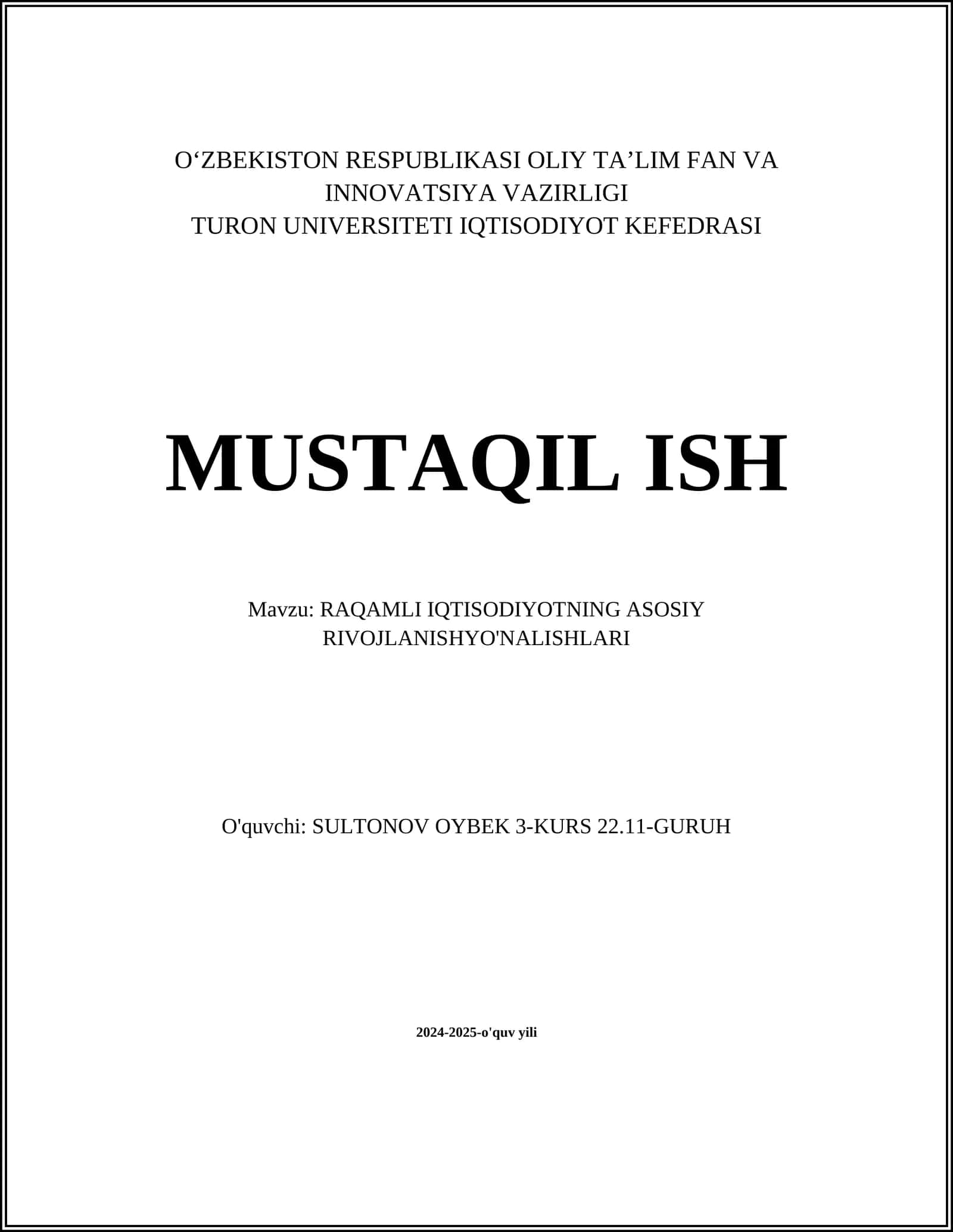 Raqamli iqtisodiyotning konseptual asoslari