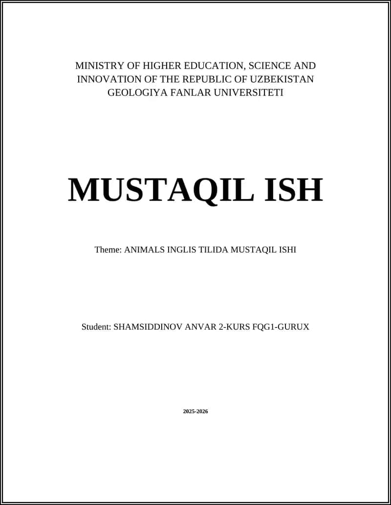 ANIMALS INGLIS TILIDA MUSTAQIL ISHI