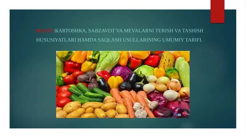 Meva-uzum va sabzavotlar tuzilishi