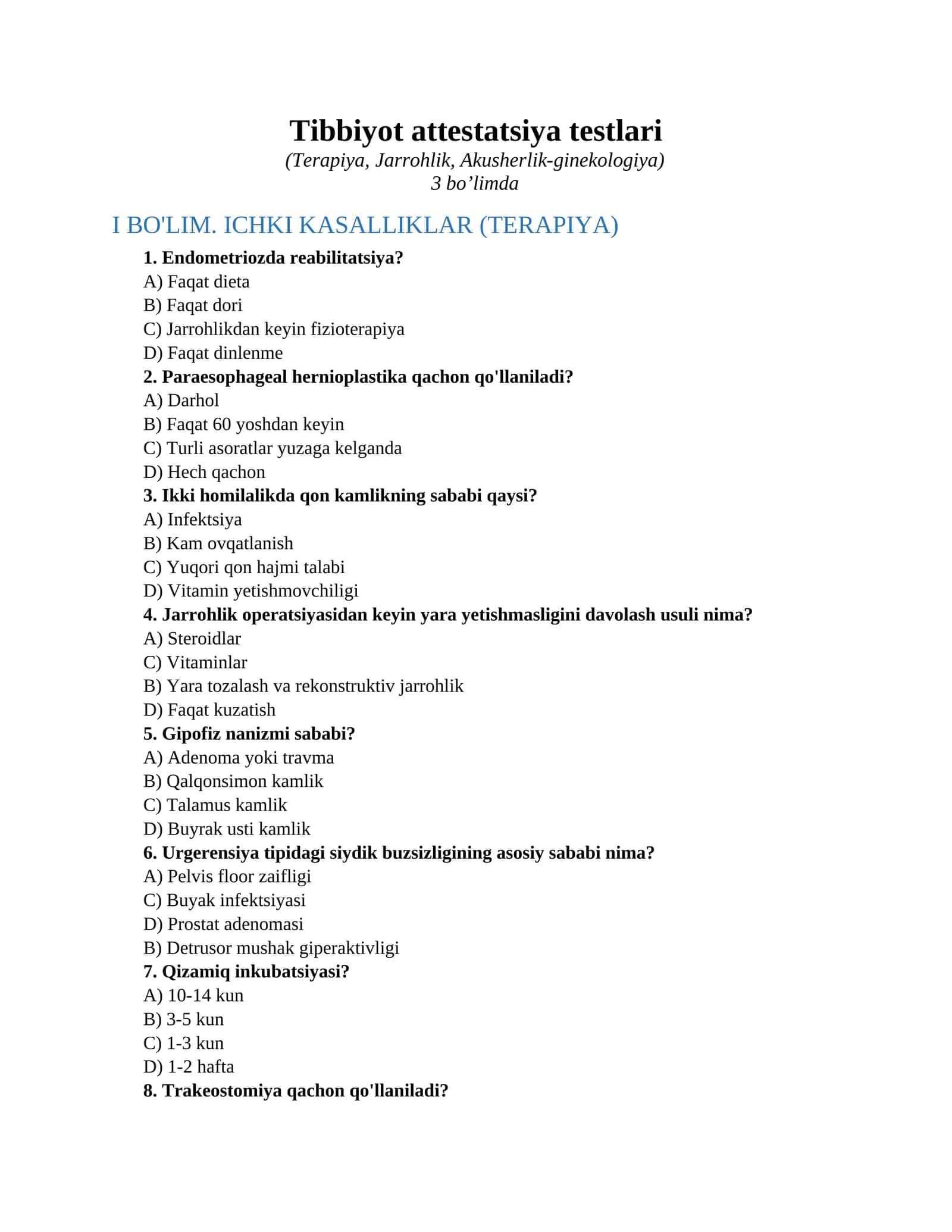 Tibbiyot attestatsiya testlari