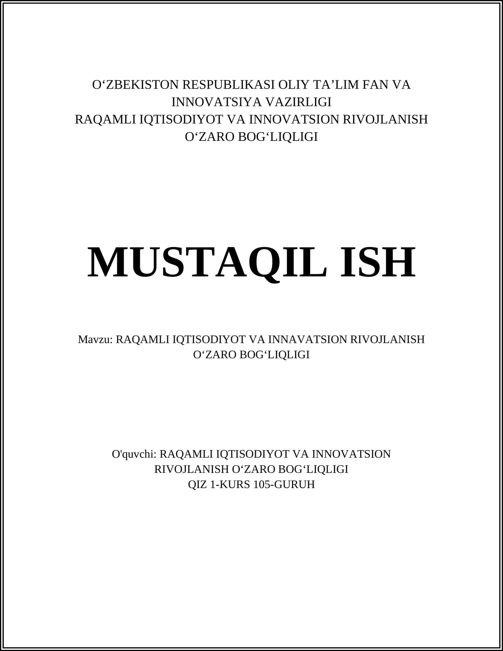 Raqamli iqtisodiyot va innovatsion rivojlanish: nazariy asoslar