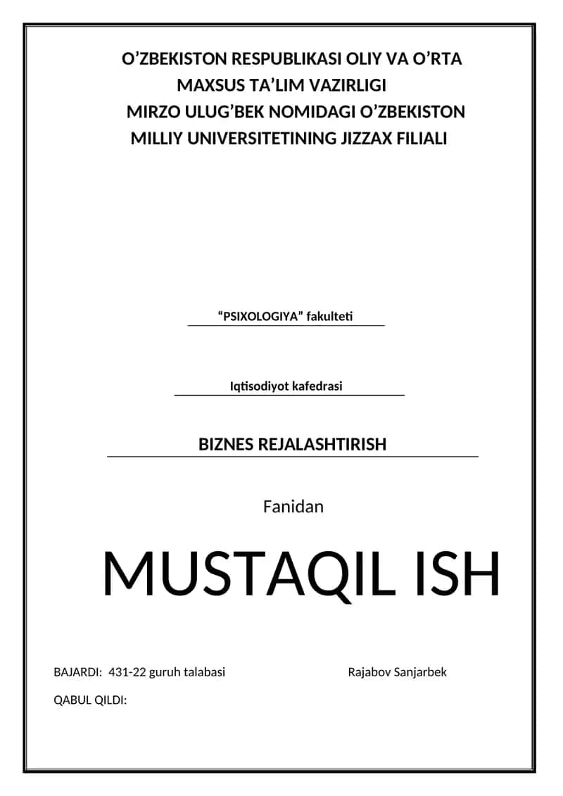 Tadbirkorlik faoliyatini (biznesni) boshlash