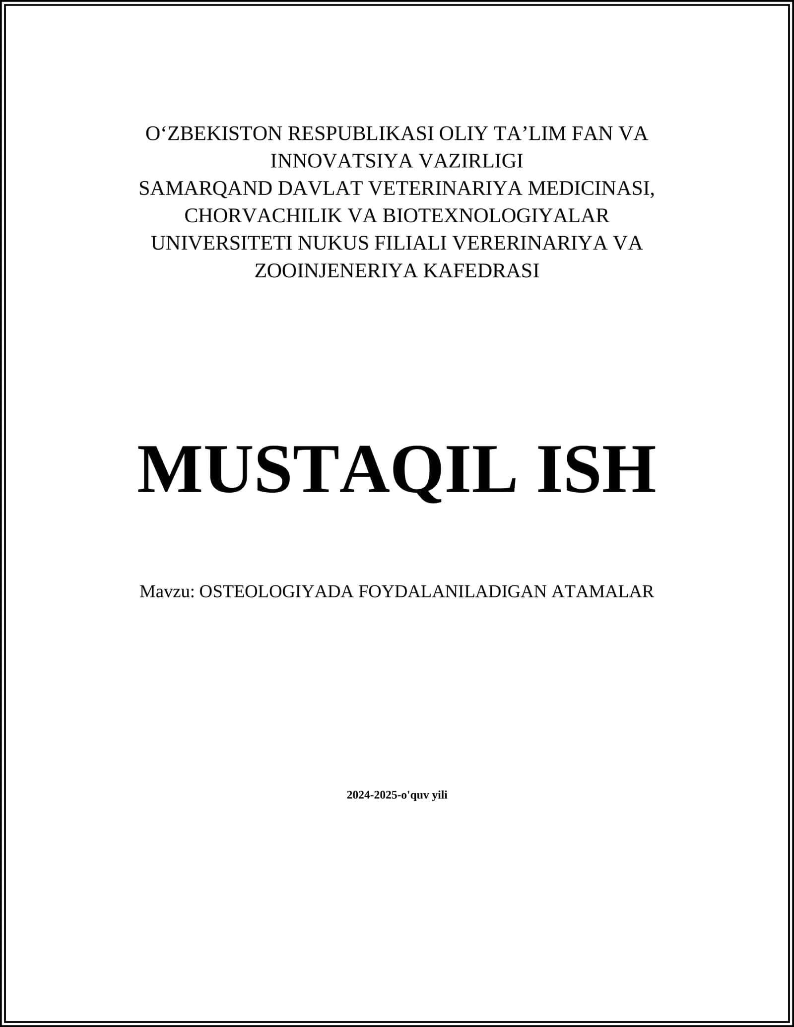 OSTEOLOGIYADA FOYDALANILADIGAN ATAMALAR