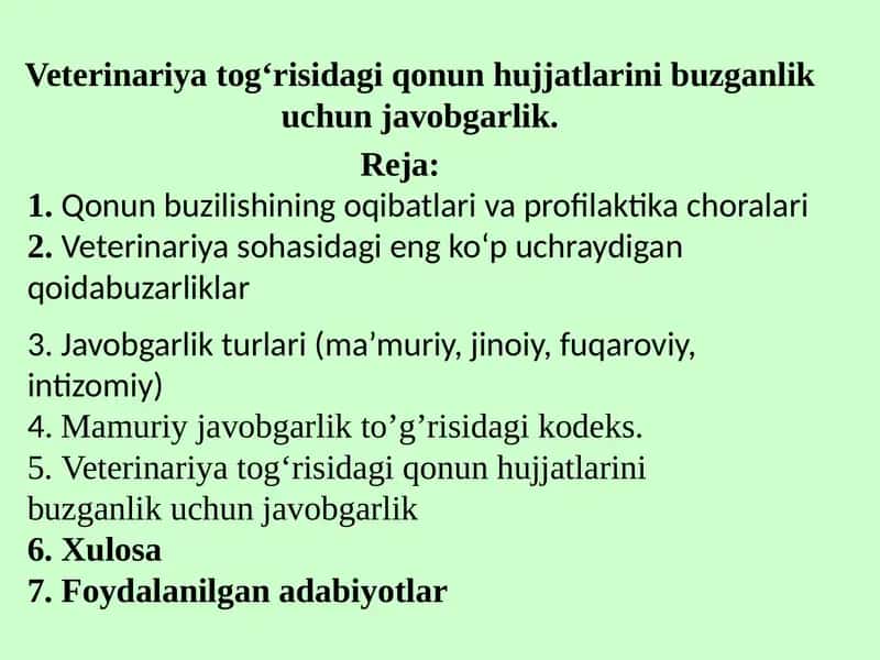 Veterinariya sohasidagi qonun buzilishlari