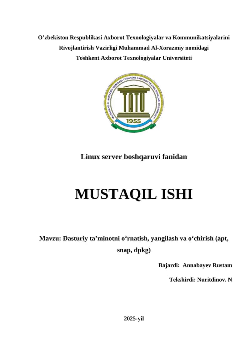 Dasturiy ta’minotni o‘rnatish, yangilash va o‘chirish (apt, snap, dpkg)