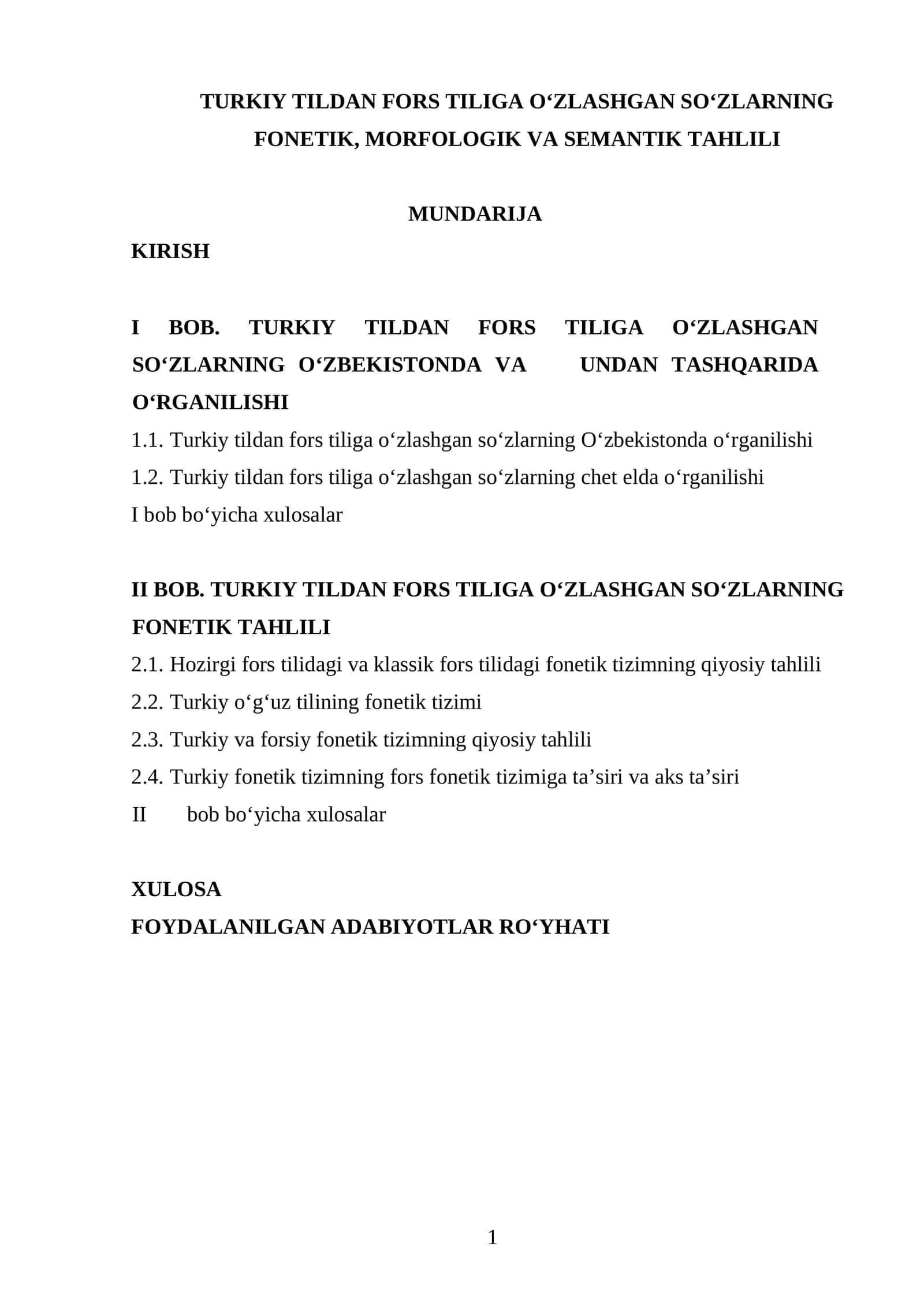 TURKIY TILDAN FORS TILIGA O'ZLASHGAN SO'ZLARNING FONETIK, MORFOLOGIK VA SEMANTIK TAHLILI