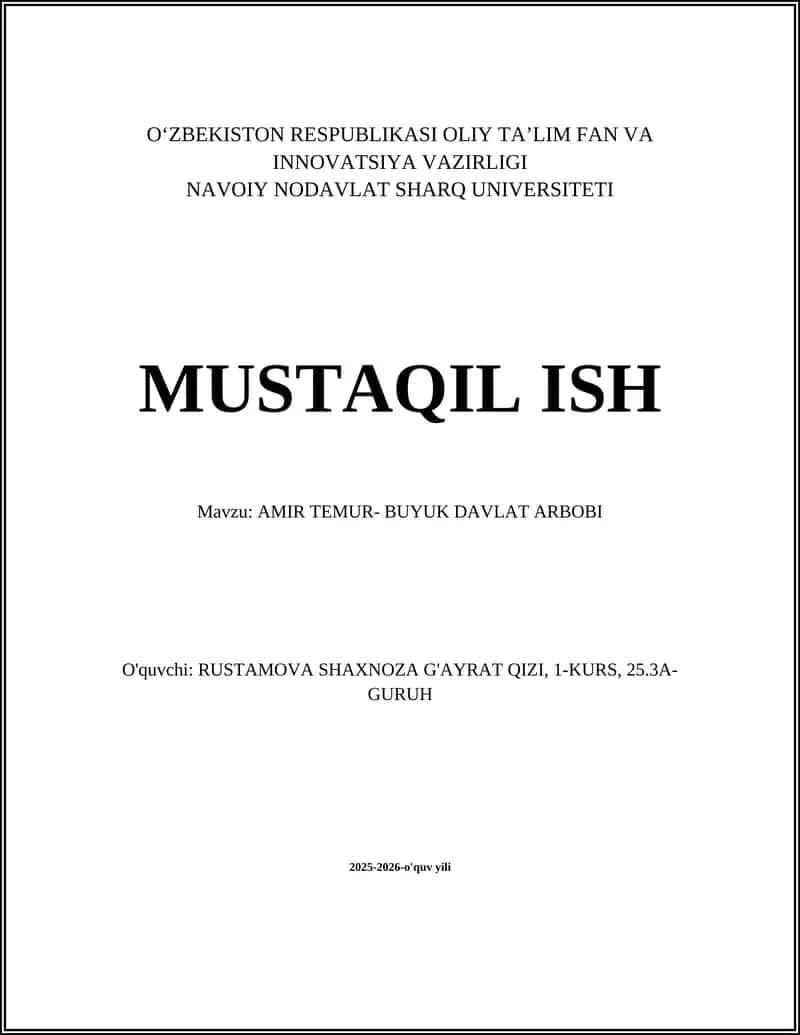 AMIR TEMUR- BUYUK DAVLAT ARBOBI