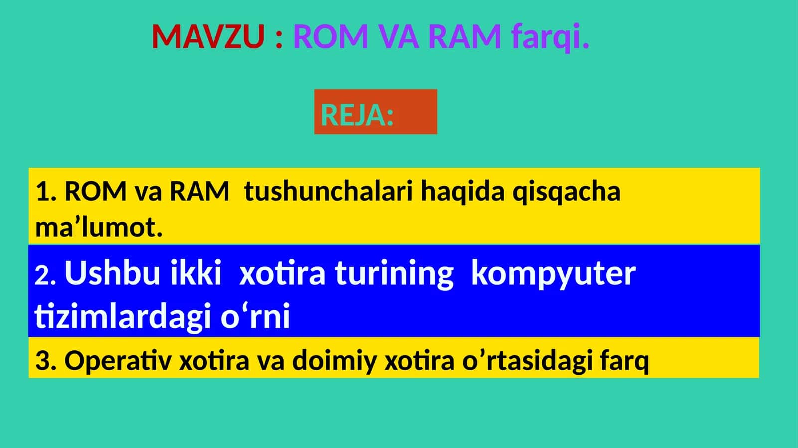 ROM va RAM farqi