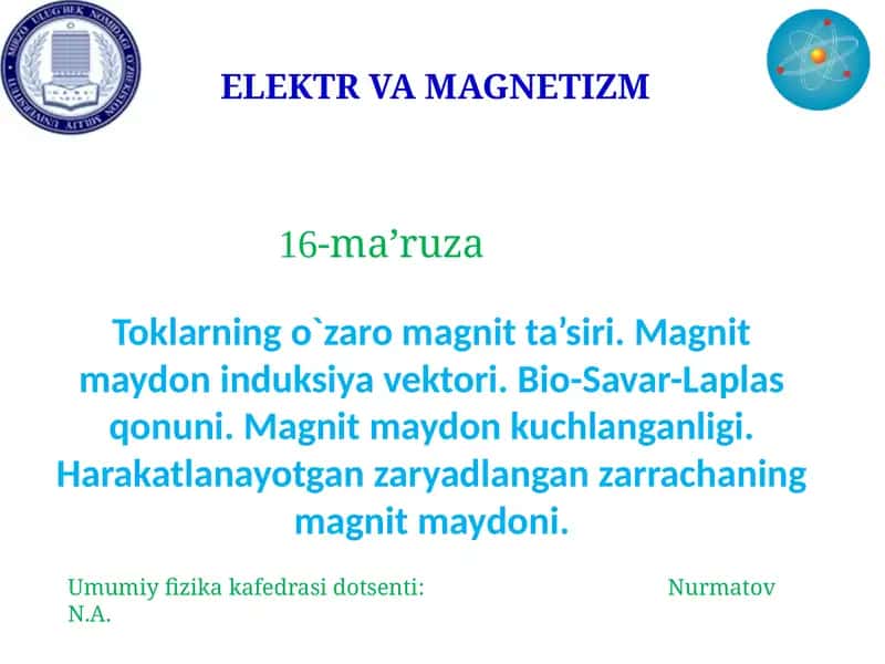 ELEKTR VA MAGNETIZM
