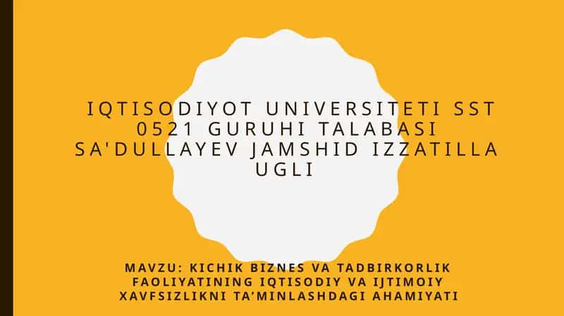Kichik biznes va tadbirkorlik faoliyatining iqtisodiy va ijtimoiy xavfsizlikni ta'minlashdagi ahamiyati