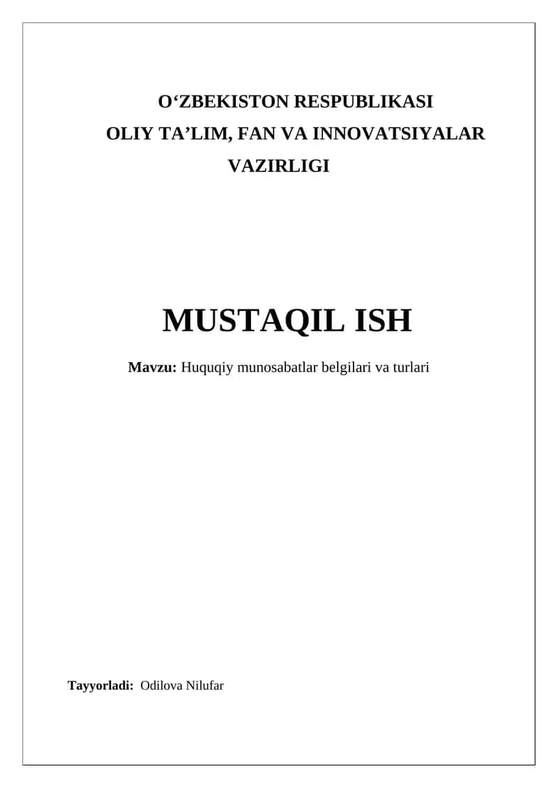 Huquqiy munosabatlar belgilari va turlari