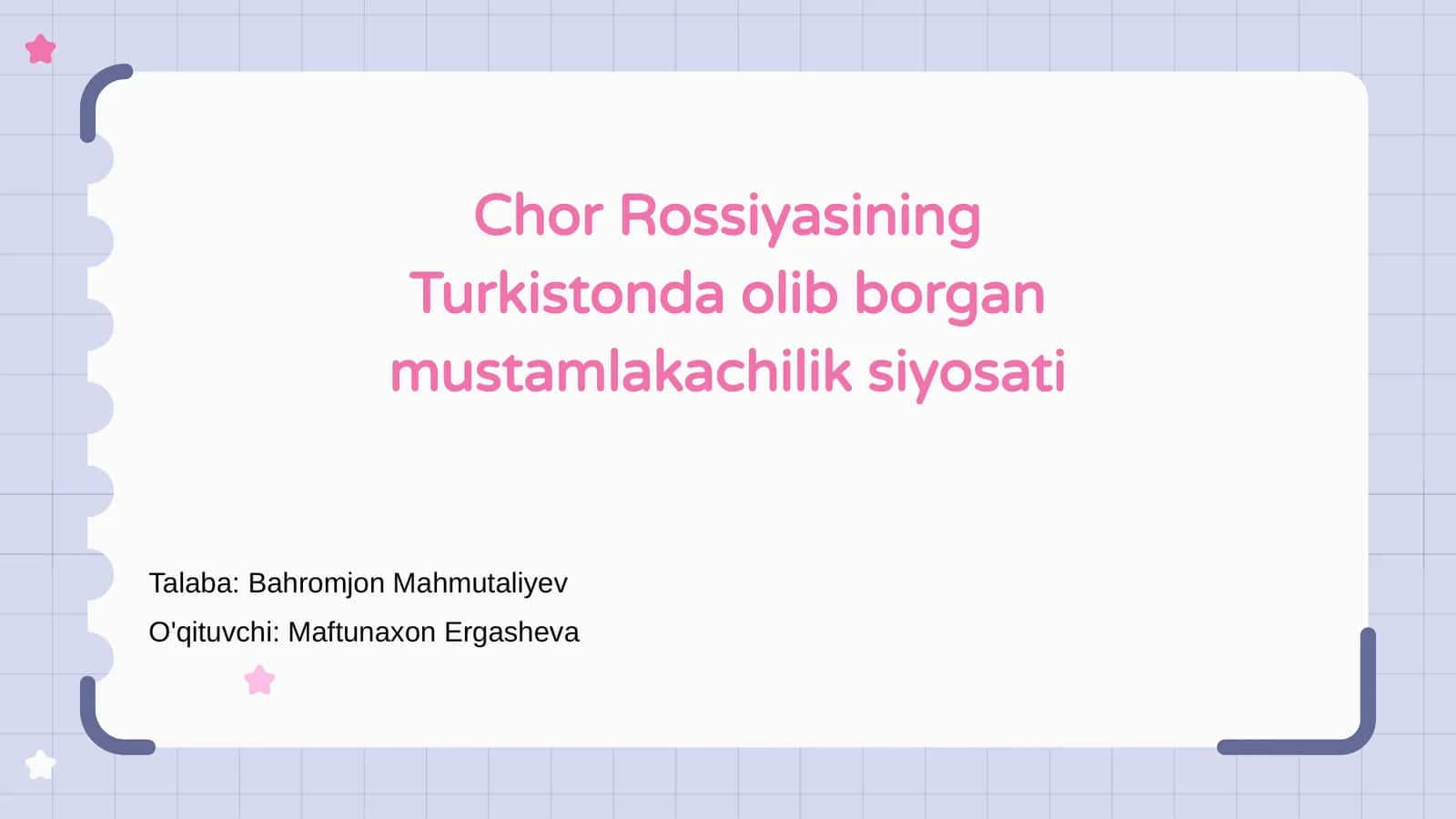 Chor Rossiyasining Turkistonda Olib Borgan Mustamlakachilik Siyosati