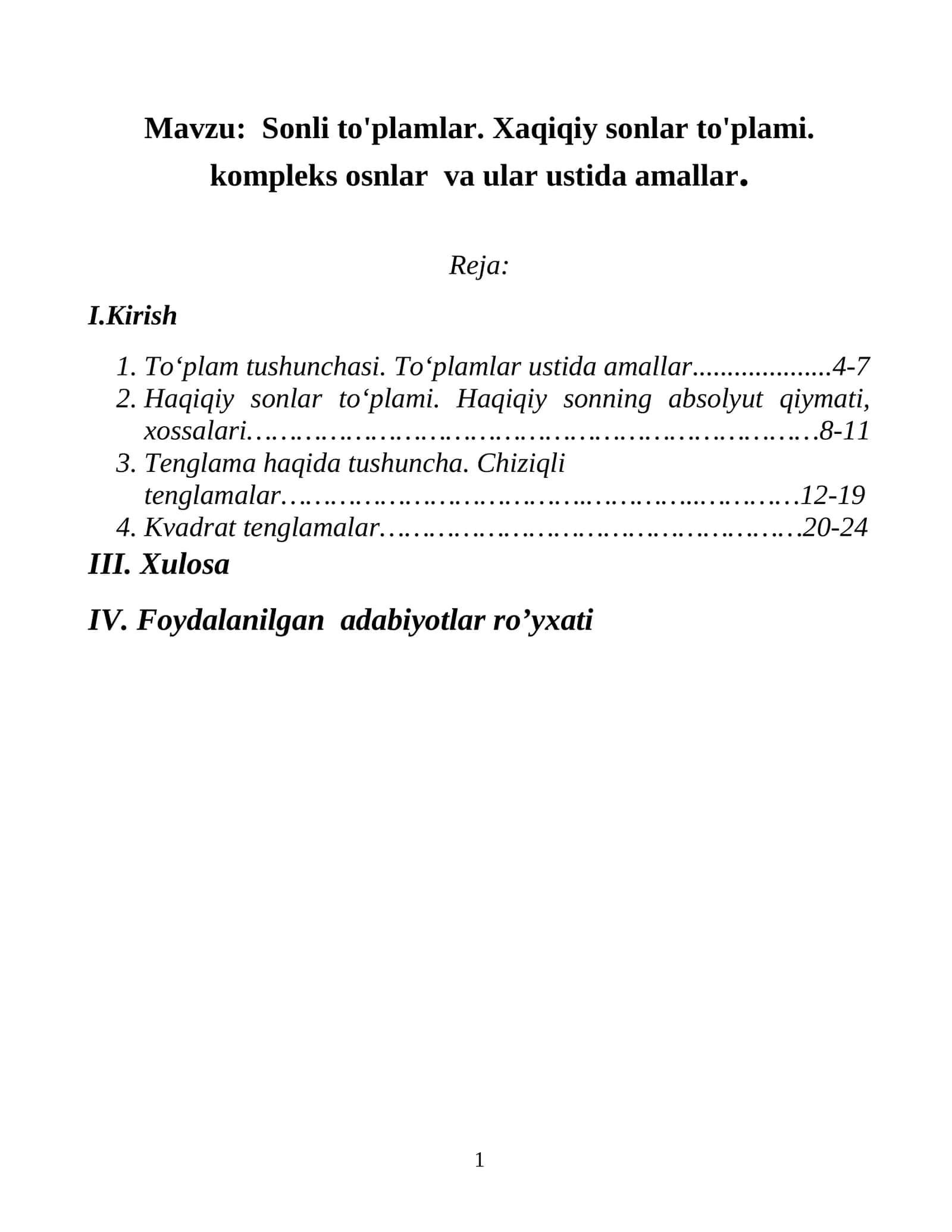 Sonli to'plamlar. Xaqiqiy sonlar to'plami. kompleks osnlar  va ular ustida amallar2