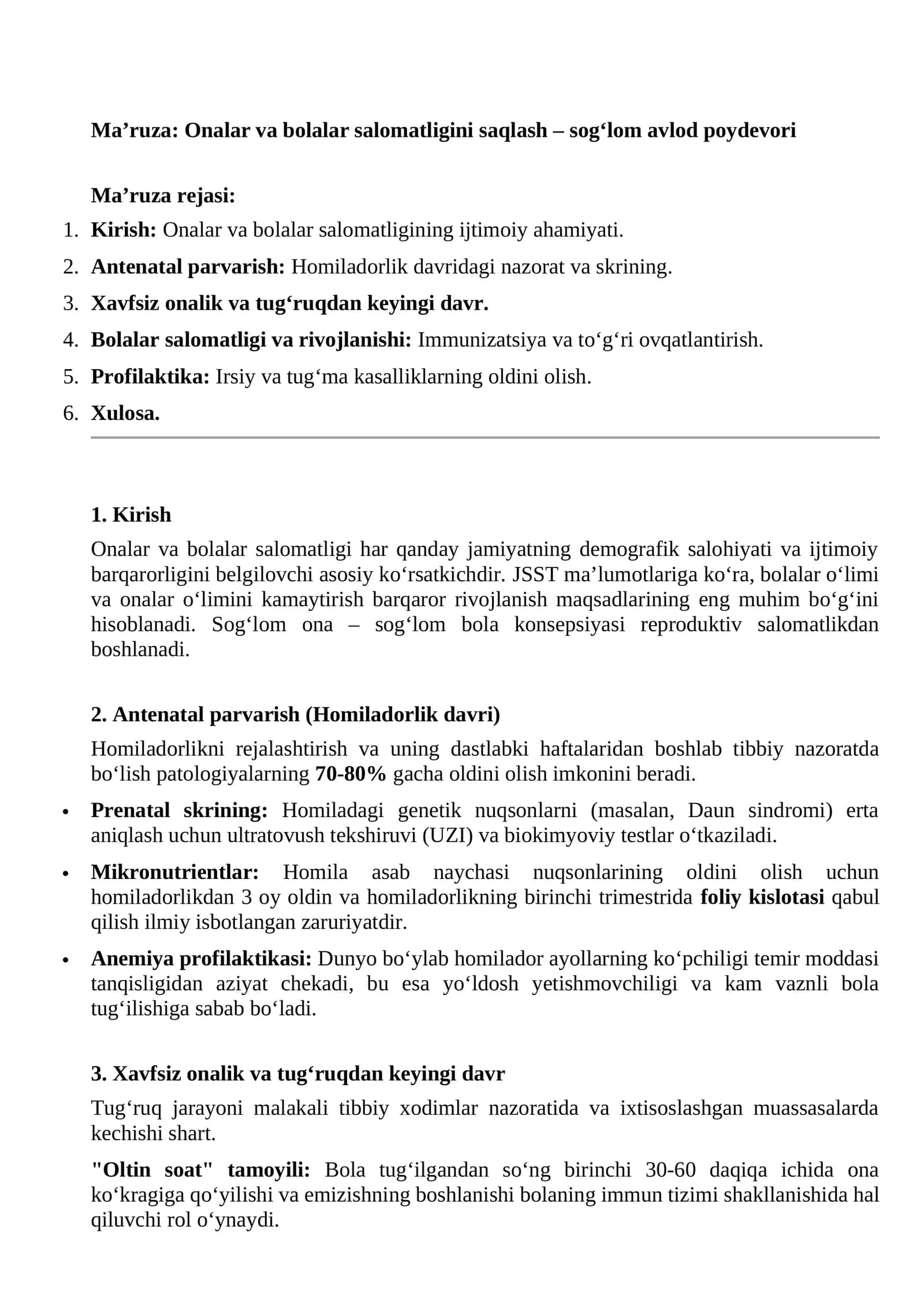 Onalar va bolalar salomatligini saqlash – sog‘lom avlod poydevori