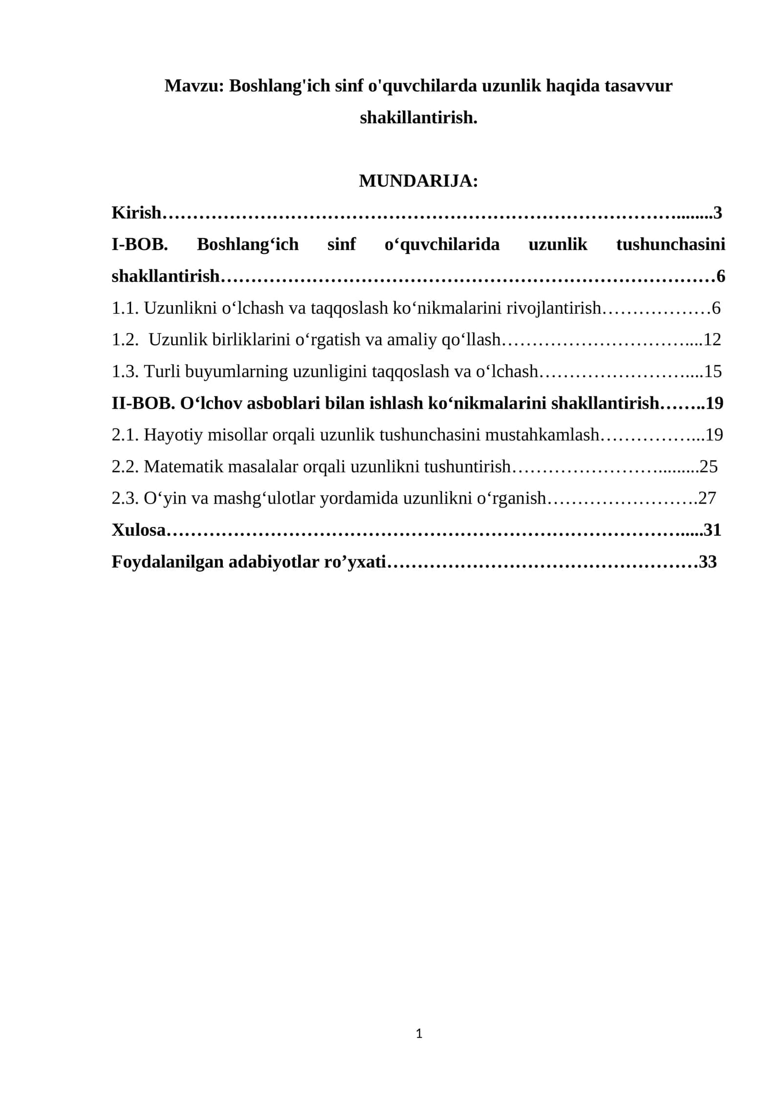 Boshlang'ich sinf o'quvchilarda uzunlik haqida tasavvur shakillantirish.