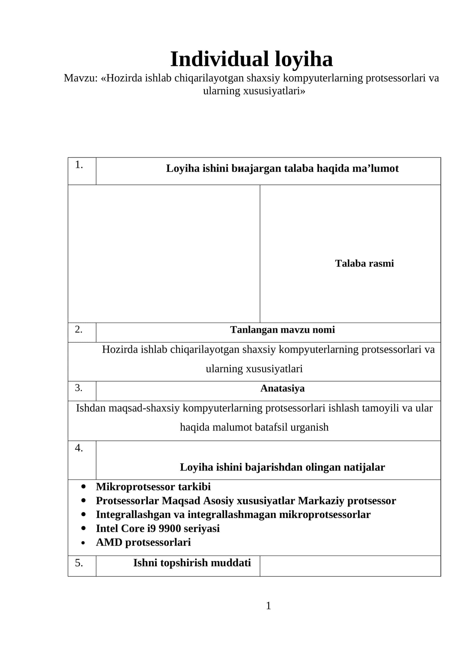 Hozirda ishlab chiqarilayotgan shaxsiy kompyuterlarning protsessorlari va ularning xususiyatlari