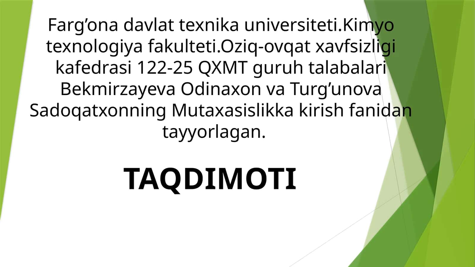 Meva-sabzavotlarning kimyoviy tarkibini o’rnatish
