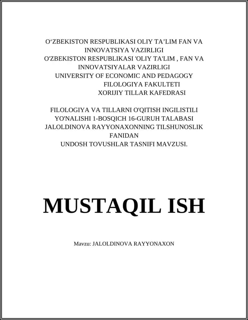 UNDOSH TOVUSHLAR TASNIFI MAVZUSI