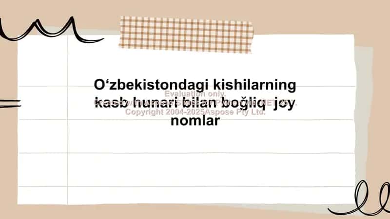 kasb hunar bilan bogʻliq joy nomlari