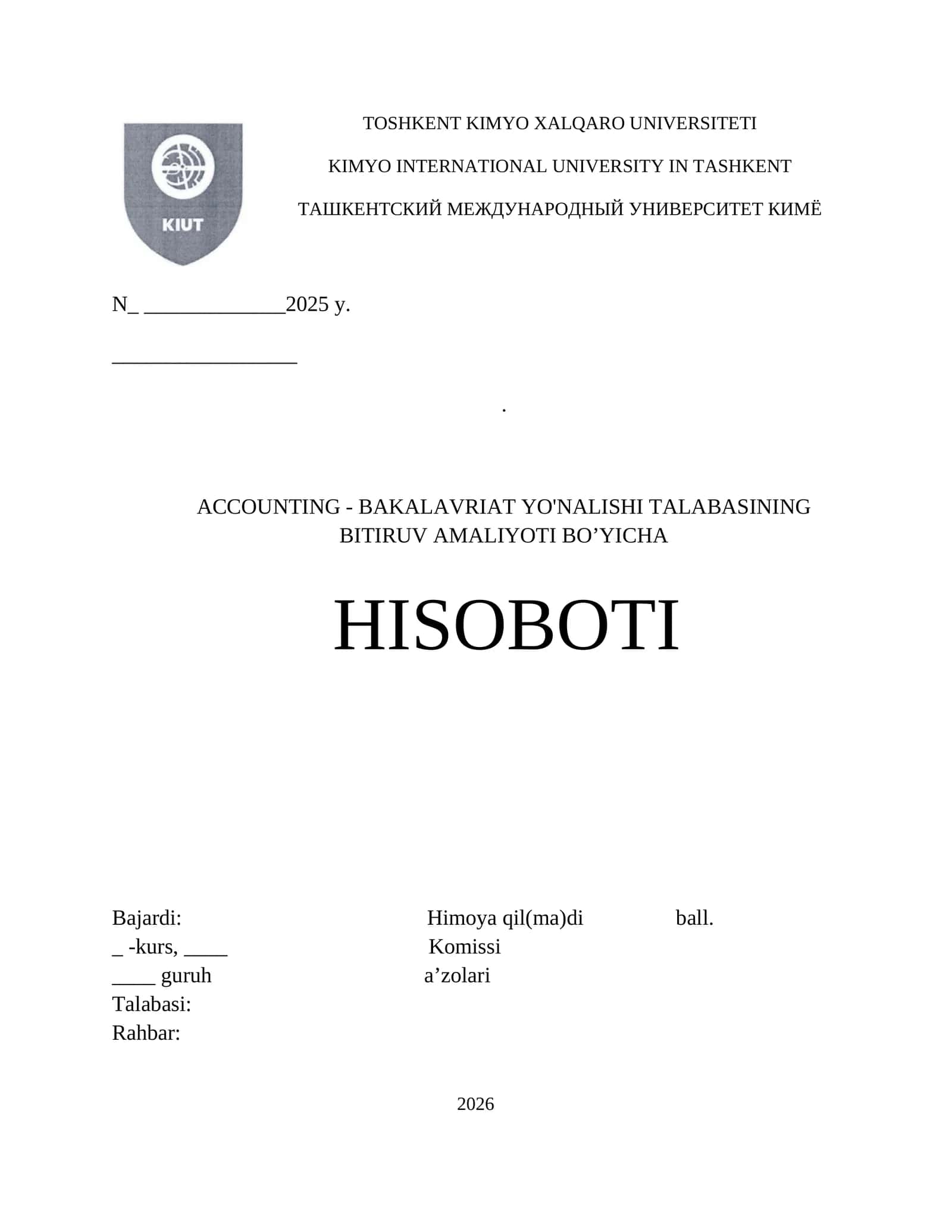 Kiyim kechak ishlab chiqarish korxonasi boʻyicha tayyorlangan AMALIYOT HISOBOTI
