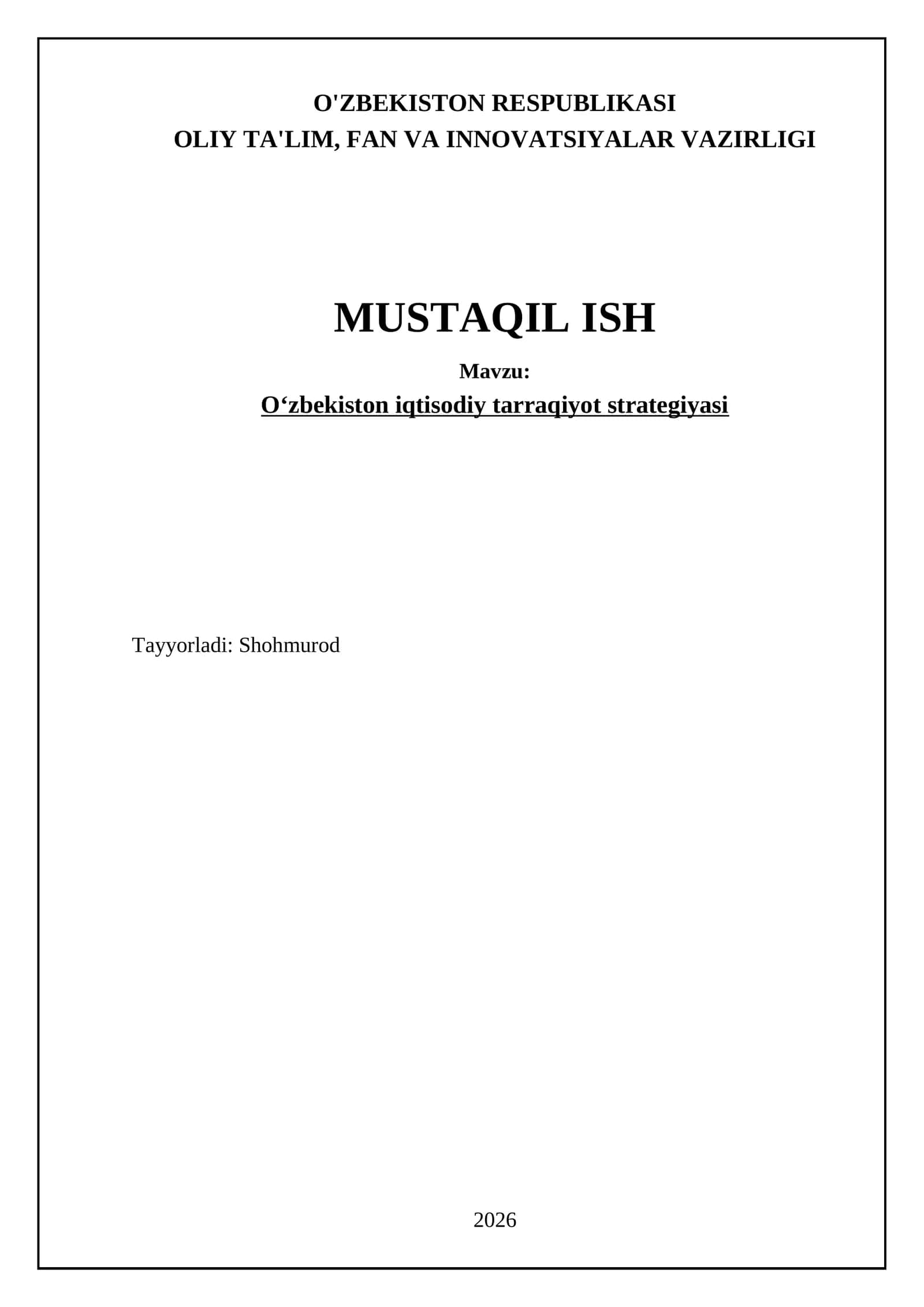 O'zbekiston iqtisodiy tarraqiyot strategiyasi
