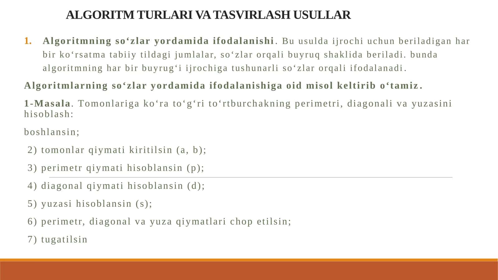 ALGORITM TURLARI VA TASVIRLASH USULLAR