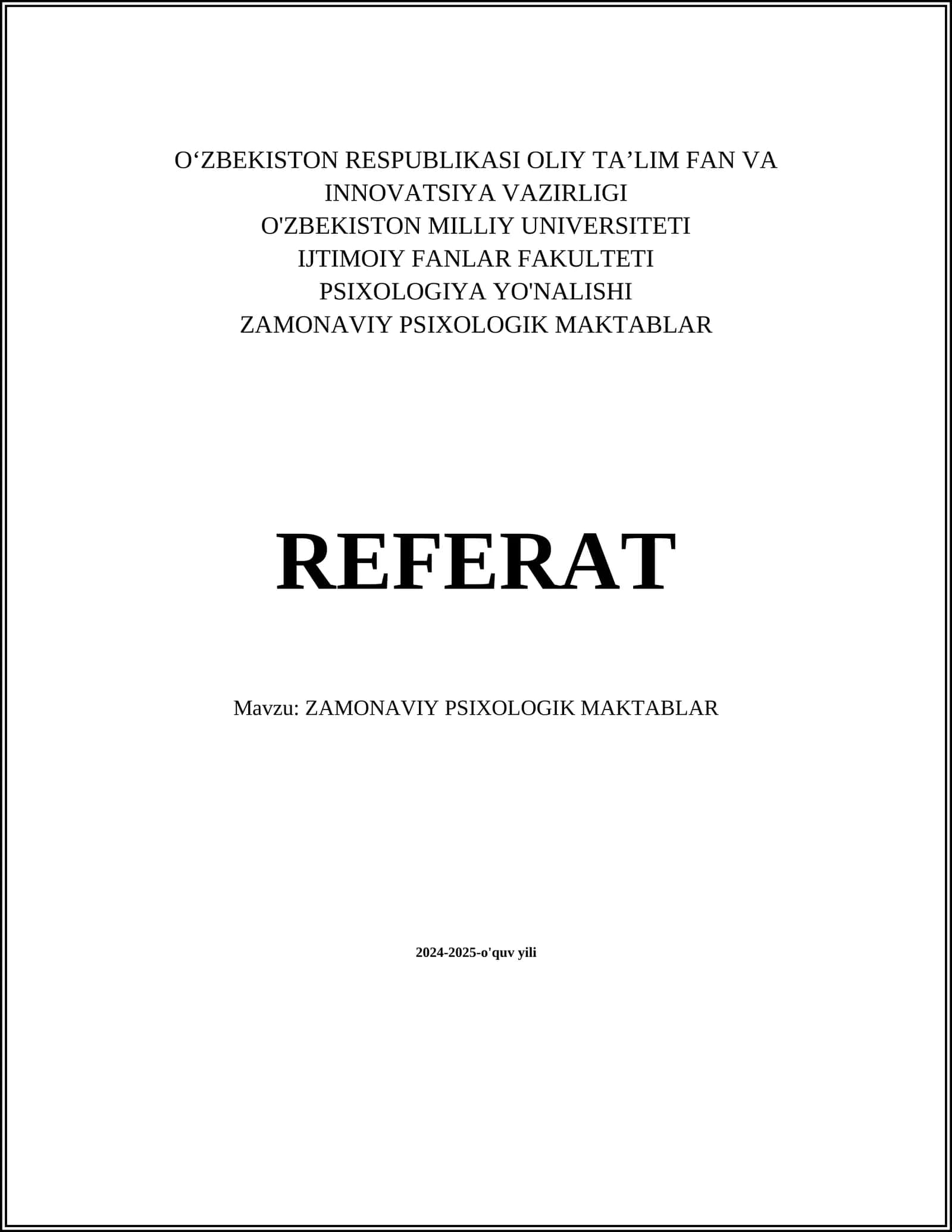 ZAMONAVIY PSIXOLOGIK MAKTABLAR