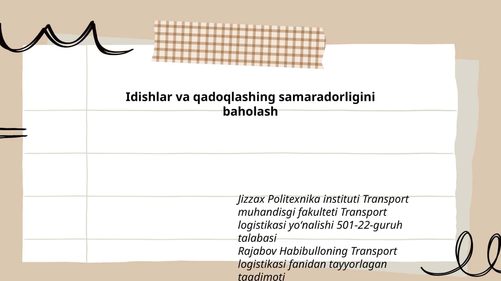 Idishlar va qadoqlashing samaradorligini baholash