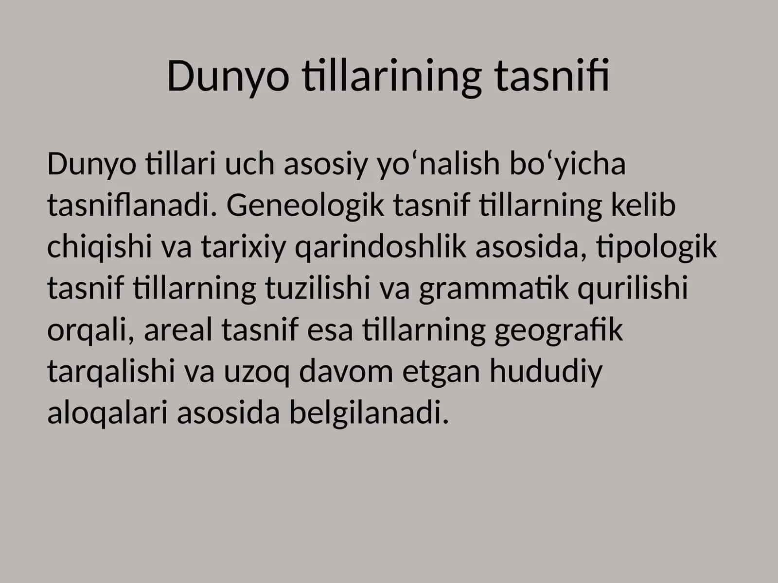 Dunyo tillarining tasnifi