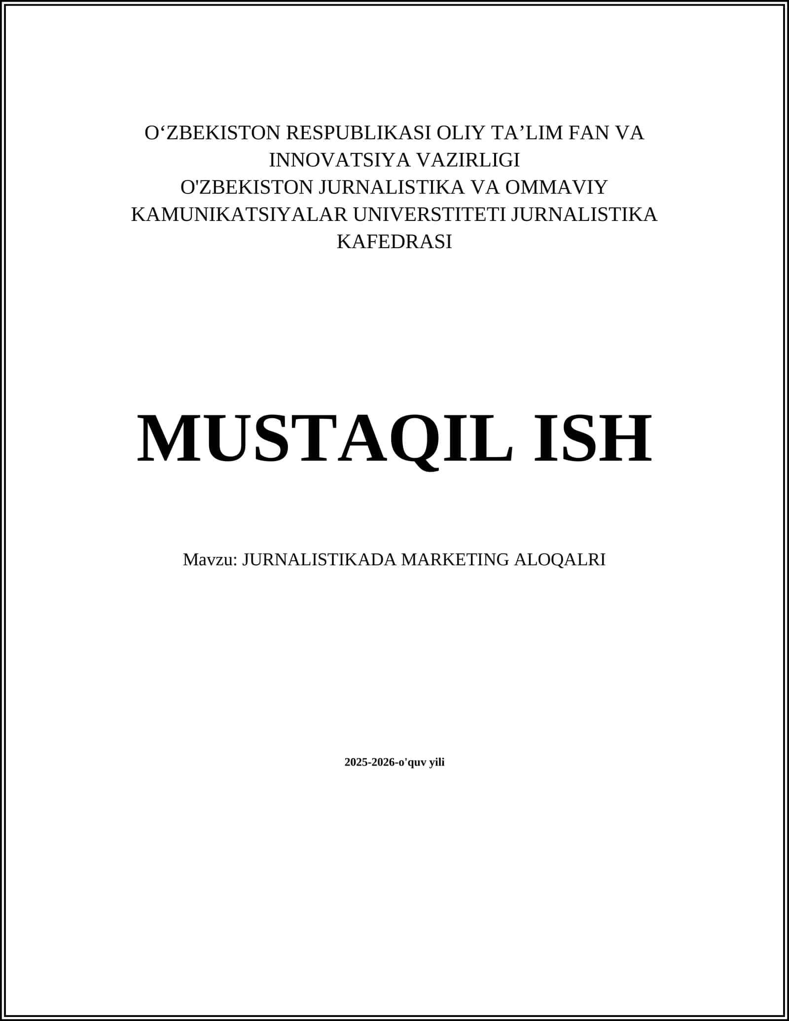 JURNALISTIKADA MARKETING ALOQALRI