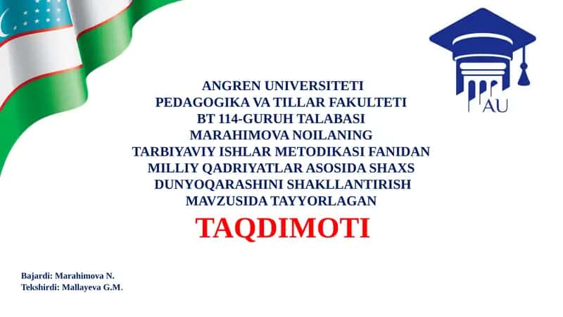 Milliy qadriyatlar asosida shaxs dunyoqarashini shakllantirish