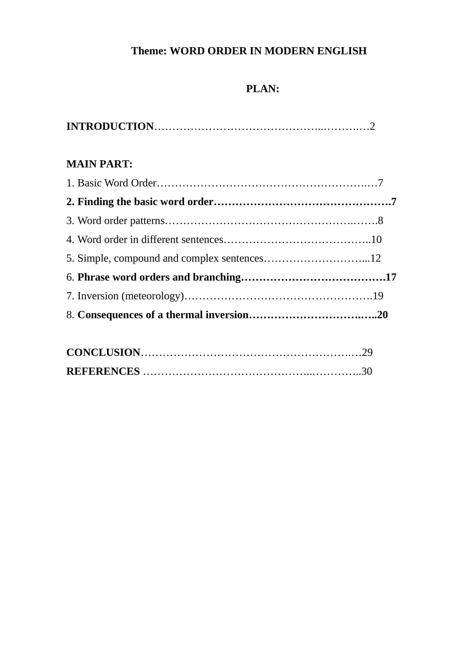 WORD ORDER IN MODERN ENGLISH