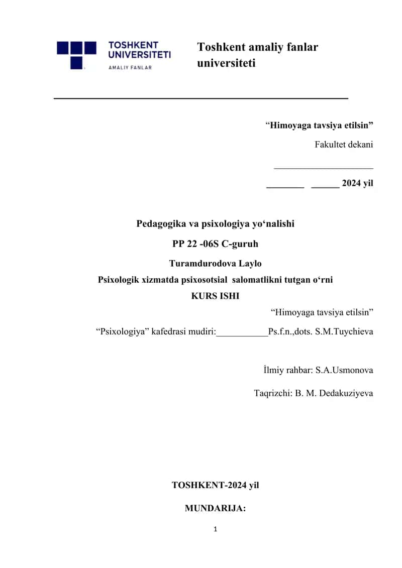 Psixologik xizmatda psixosotsial salomatlikni tutgan o‘rn