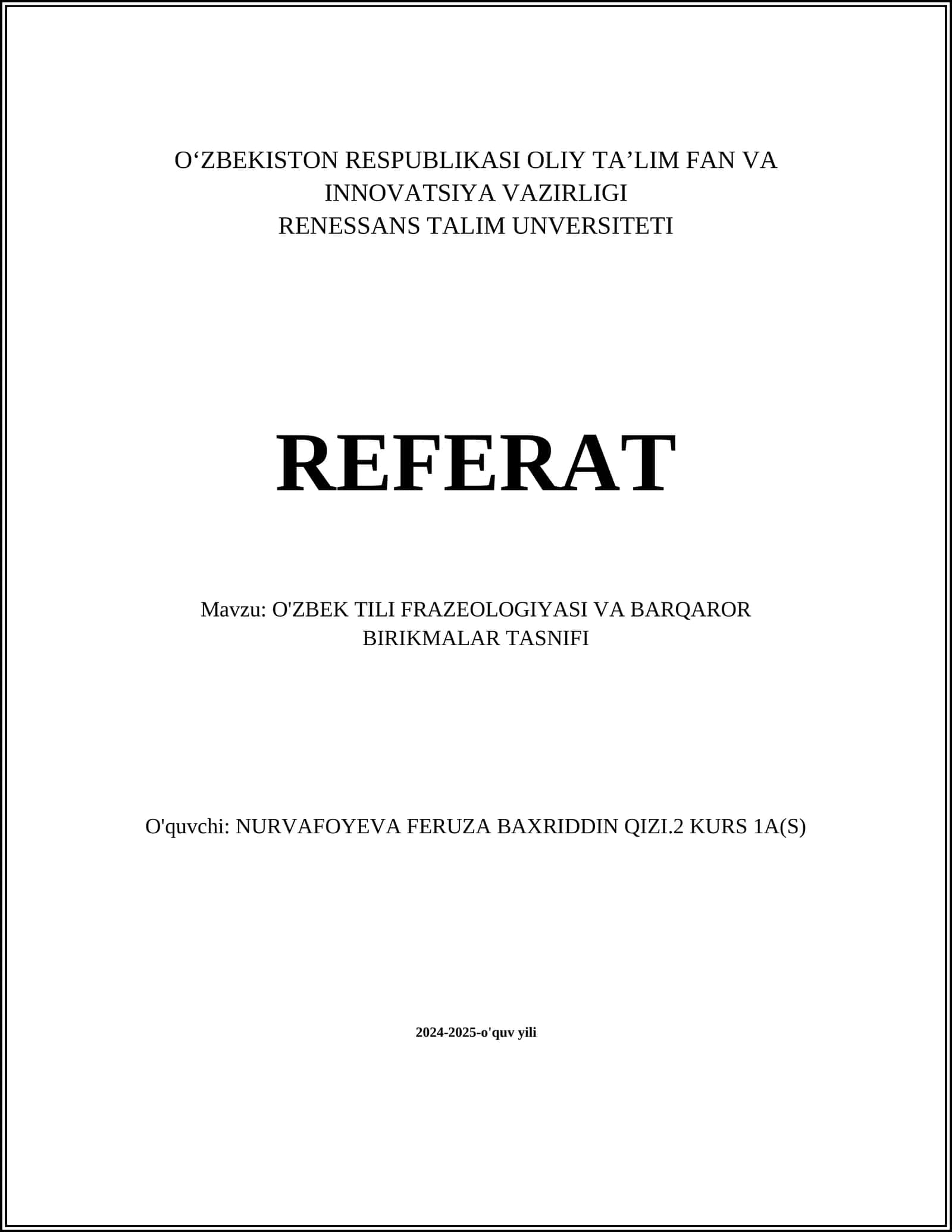 O'zbek Til Frazelogiyasi va Barqaror Birikmalar Tasnifi