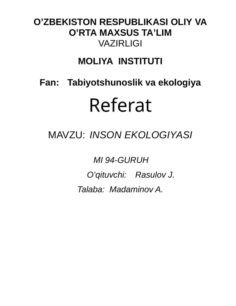 INSON EKOLOGIYASI