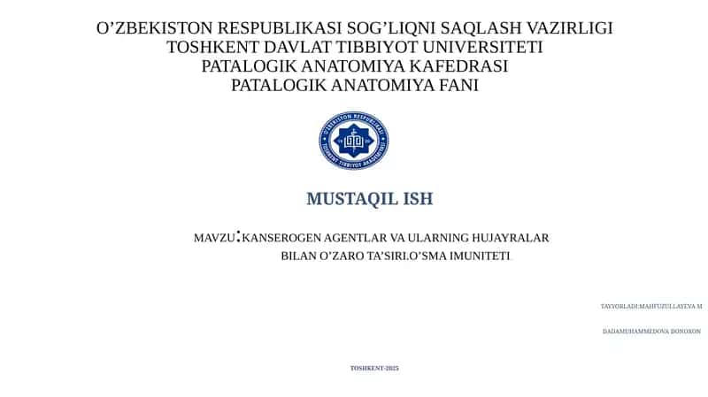 Kanserogen agentlar va ularning hujayralar bilan o'zaro ta'siri.