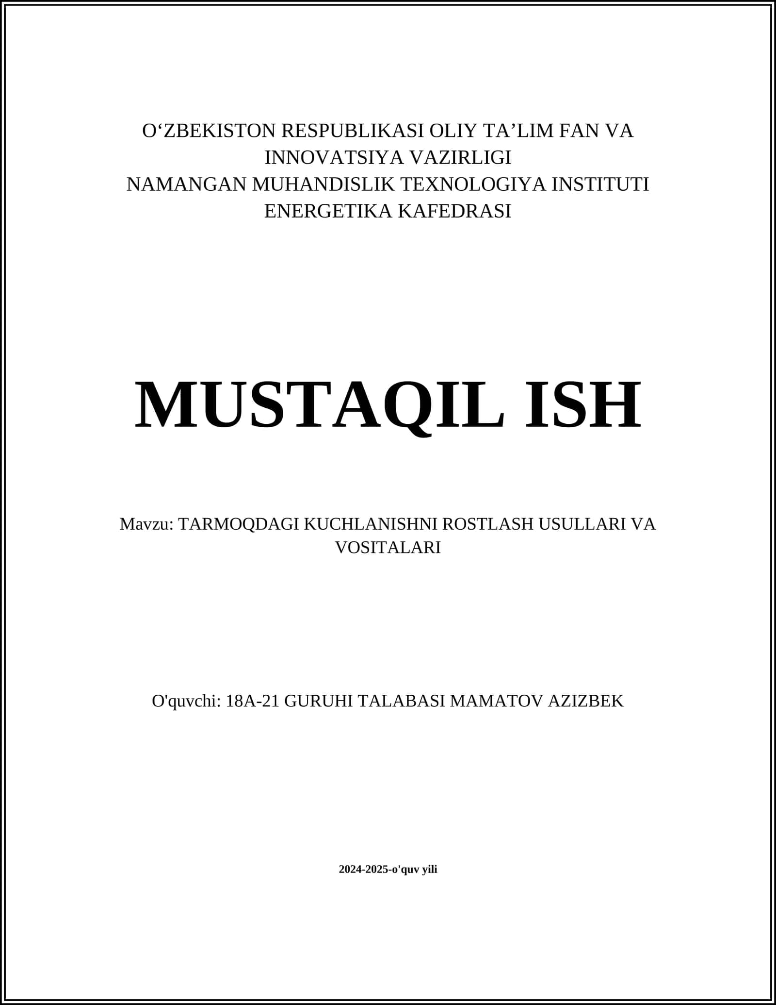 TARMOQDAGI KUCHLANISHNI ROSTLASH USULLARI VA VOSITALARI