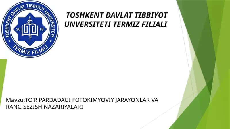 TO‘R PARDADAGI FOTOKIMYOVIY JARAYONLAR VA RANG SEZISH NAZARIYALARI