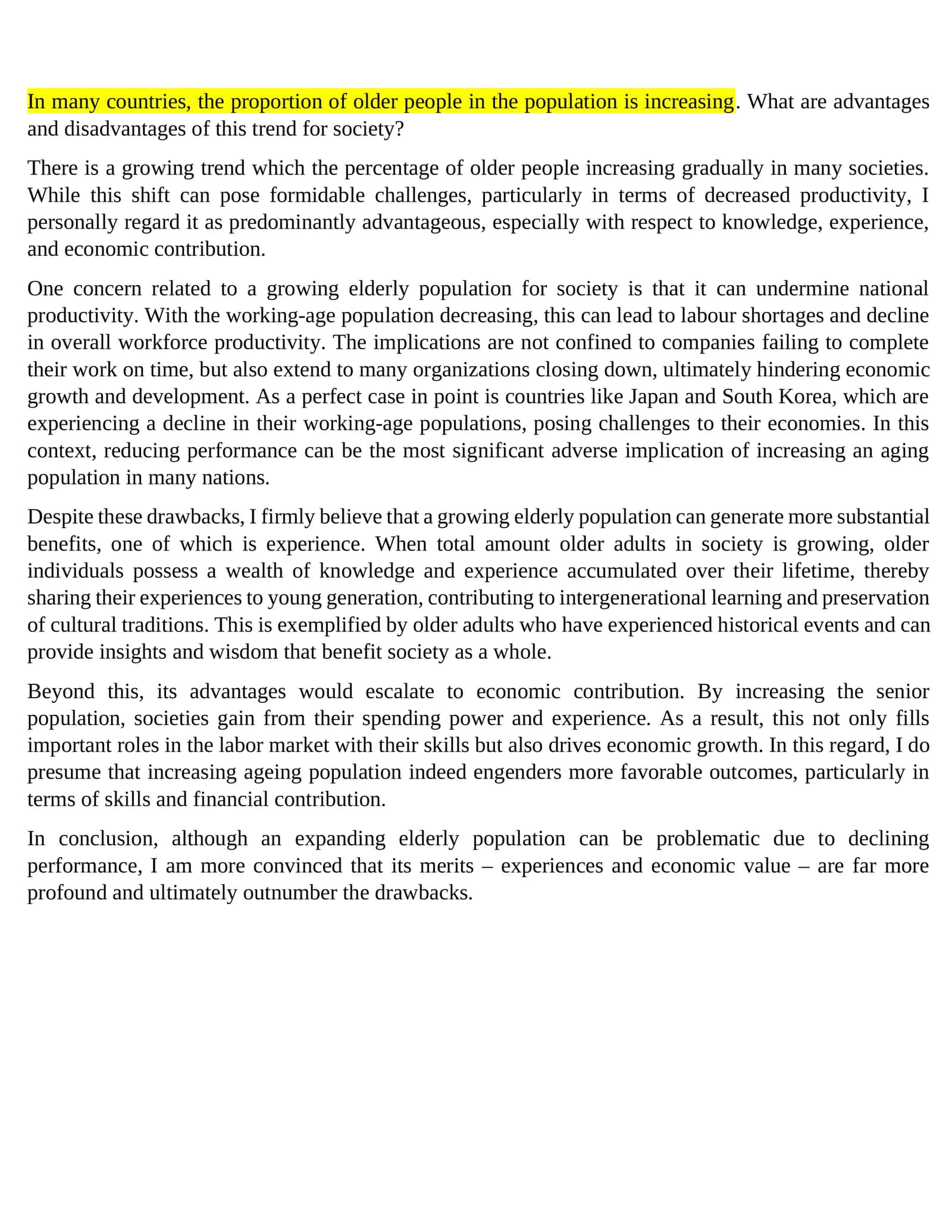 Advantages and Disadvantages of Increasing Older Population