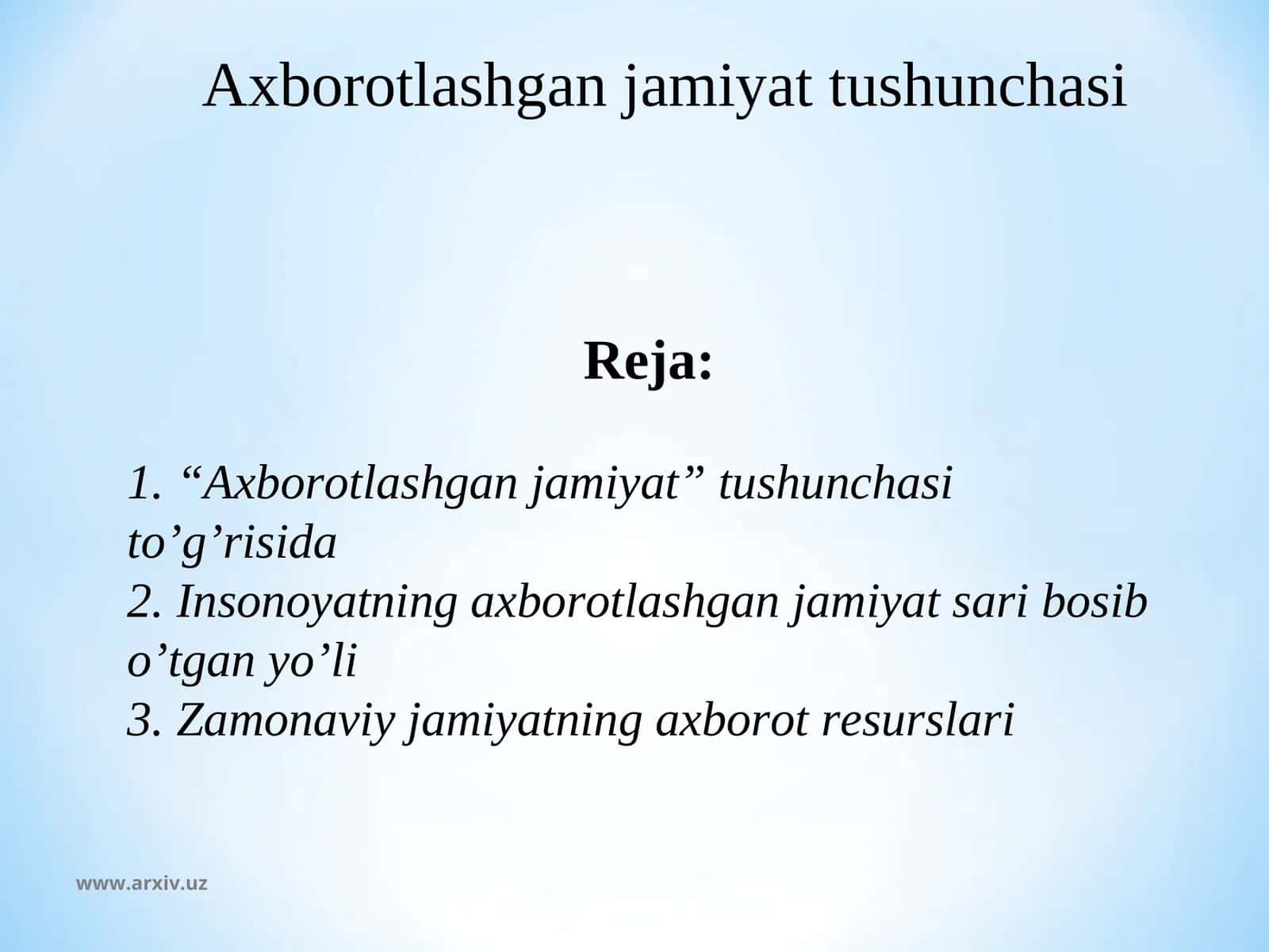 Axborotlashgan jamiyat tushunchasi
