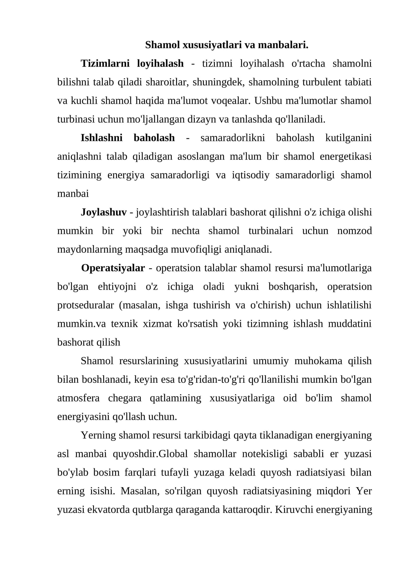Shamol xususiyatlari va manbalari