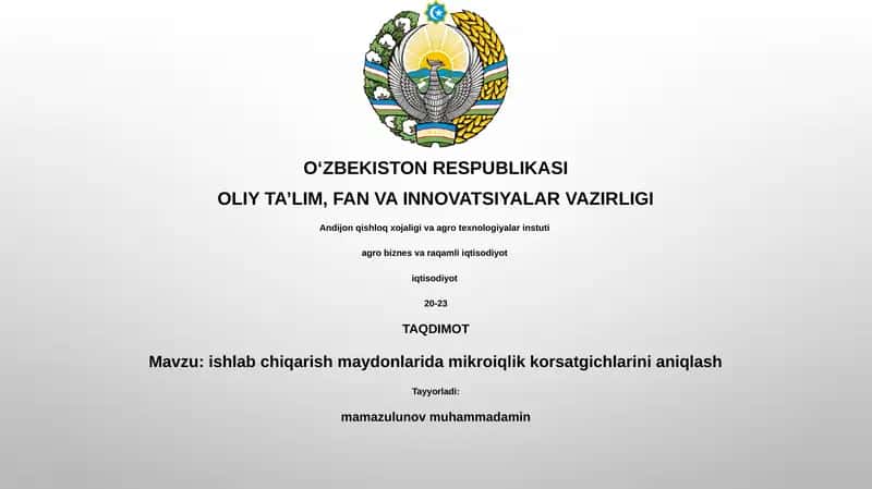 ishlab chiqarish maydonlarida mikroiqlik korsatgichlarini aniqlash