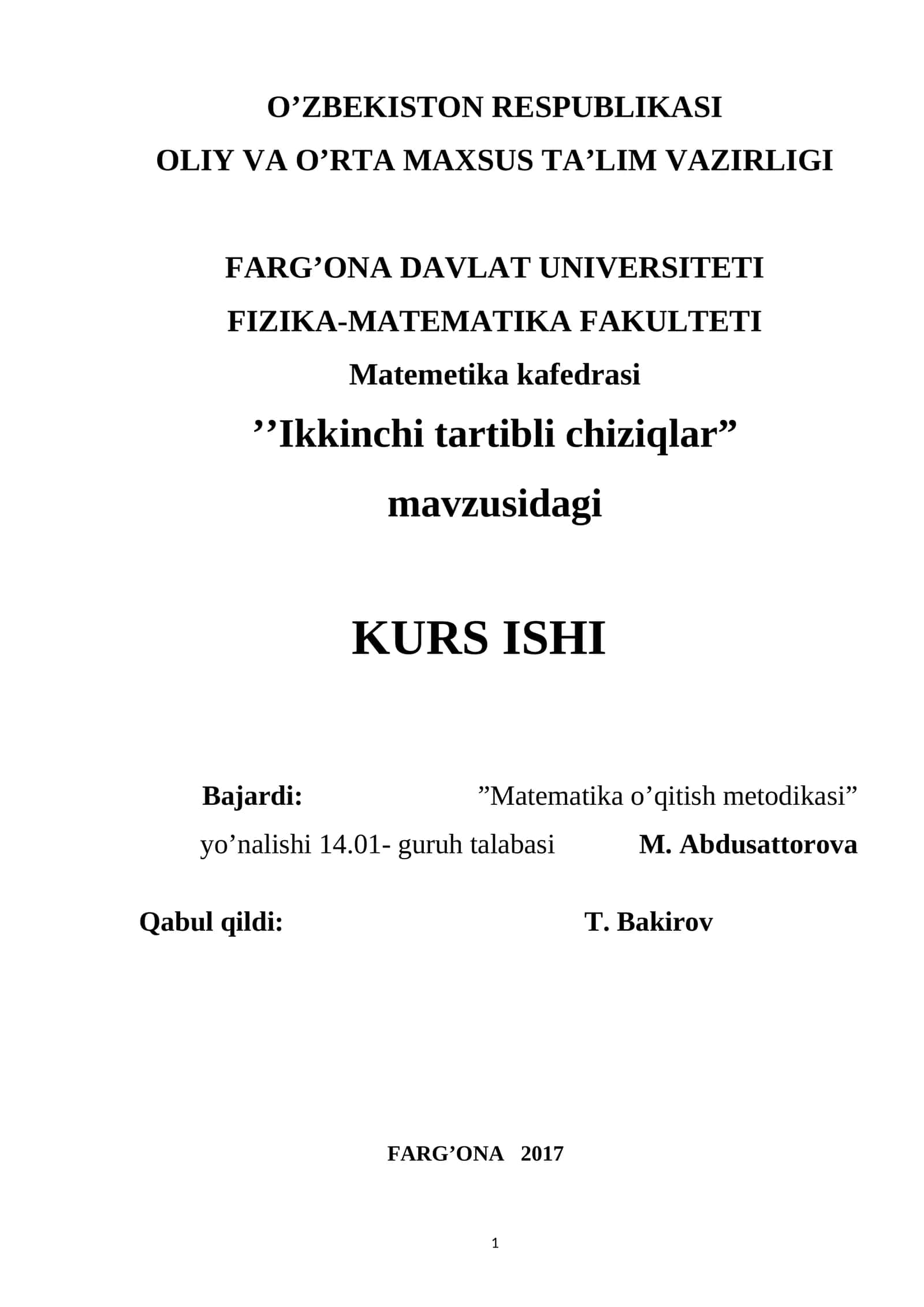 Ikkinchi tartibli chiziqlar kurs ishi