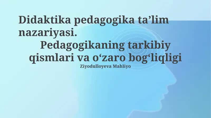 Didaktika pedagogika taʼlim nazariyasi