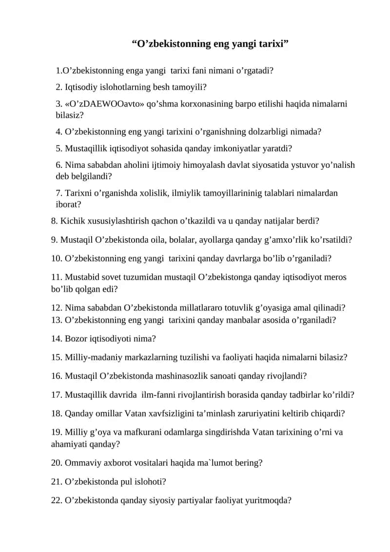 O’zbekistonning eng yangi tarixi