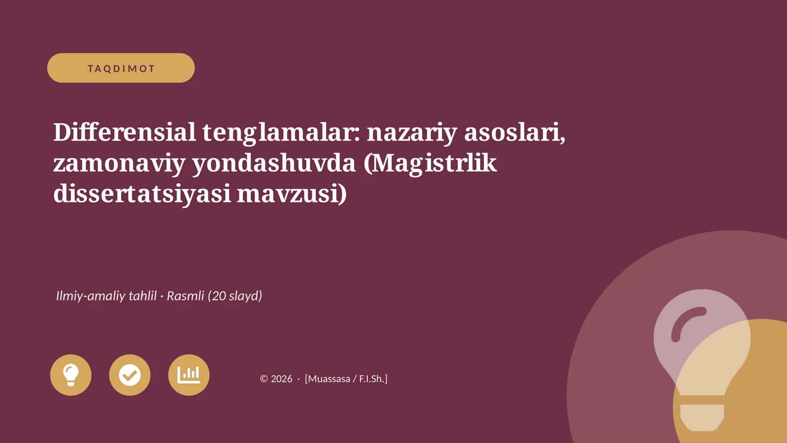 Differensial tenglamalar: nazariy asoslari, zamonaviy yondashuvda (Magistrlik dissertatsiyasi mavzusi)